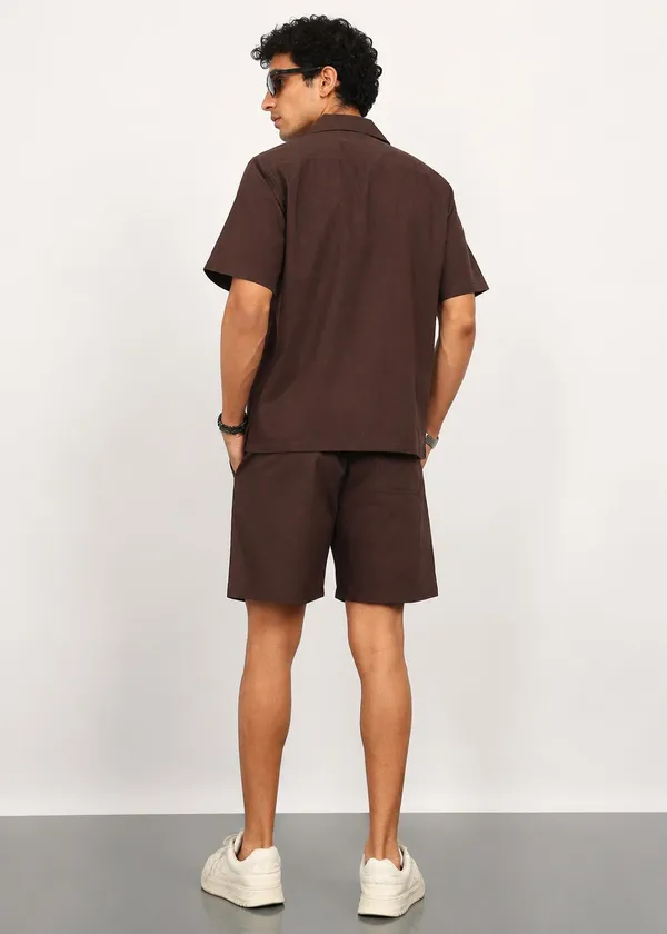 Brown_Short_Sleeve_Shirt_And_Shorts_Co-Ord_Set_For_Men