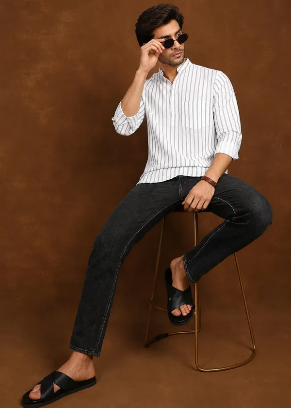 White_And_Grey_Striped_Slim_Fit_Casual_Shirt_For_Men