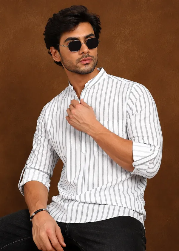 White_And_Grey_Striped_Slim_Fit_Casual_Shirt_For_Men