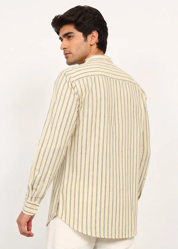 Beige_Black_Striped___Mandarin_Collar_Kurta_for_Men