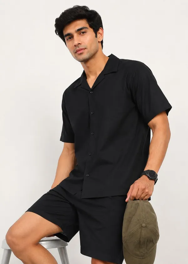 Black___Short_Sleeve_Shirt_And_Shorts_Co-Ord_Set_For_Men