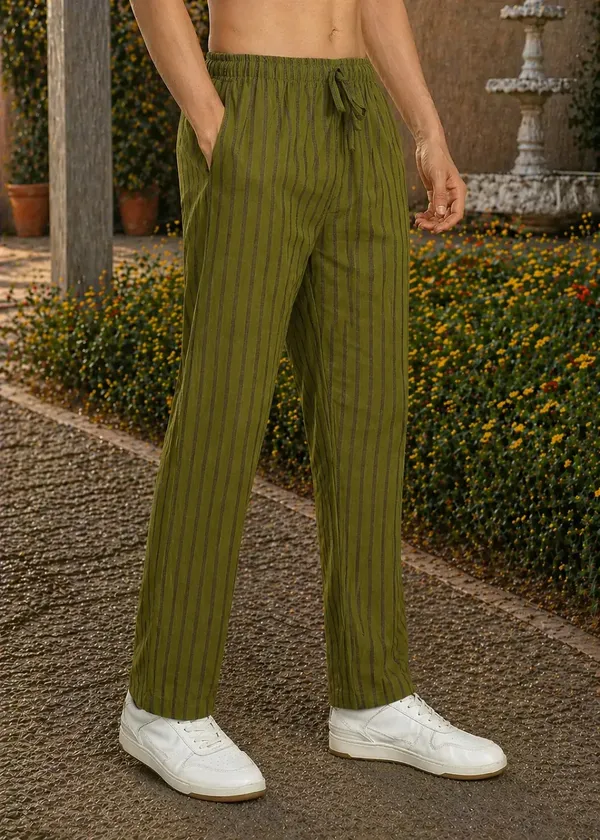 Olive_Green_Striped___Drawstring_Pants_for_Men