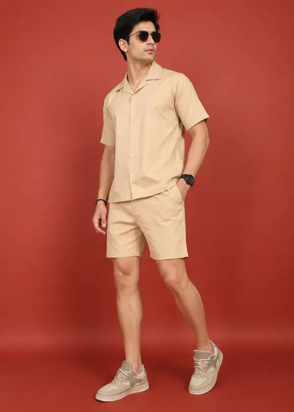 Beige___Short_Sleeve_Shirt_and_Shorts_Set_for_Men