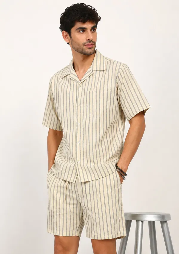 Beige_Striped_Short_Sleeve_Shirt_and_Shorts_Co-ord_Set_for_Men