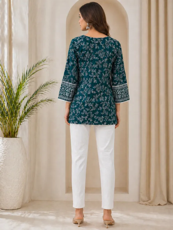 Bottle_Green_Printed___Short_Kurti_for_Women
