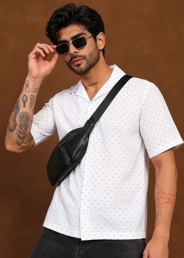 White_Polka_Dot_Short_Sleeve_Casual_Shirt_for_Men