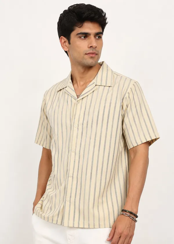 Beige_Striped_Short_Sleeve_Casual_Shirt_for_Men