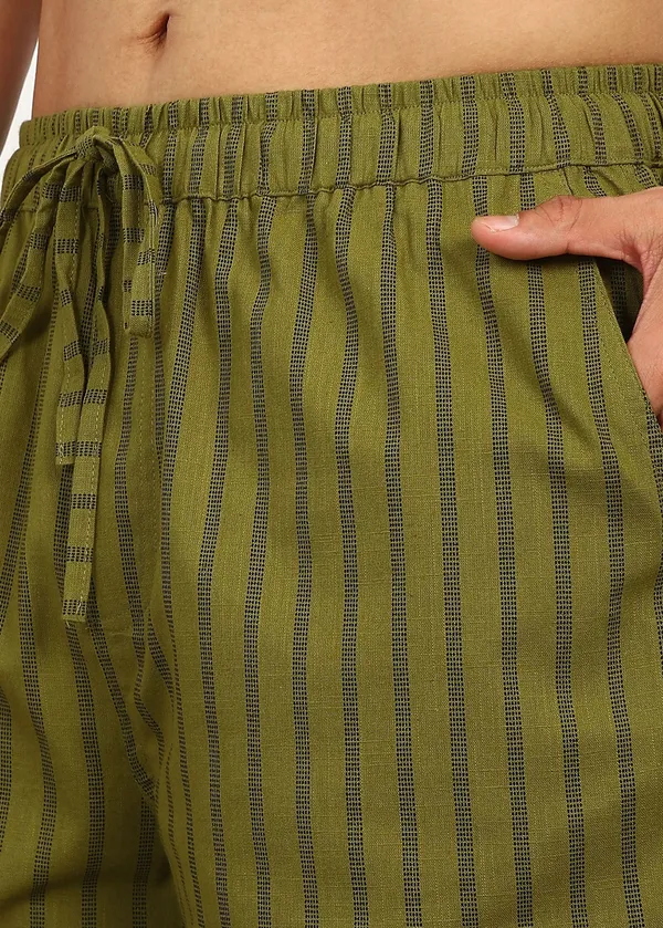 Olive_Green_Vertical_Stripe_Drawstring_Shorts_for_Men