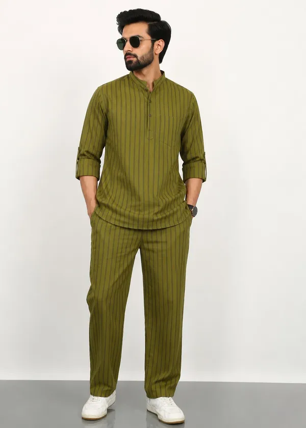 Olive_Green_Striped___Kurta_Pajama_Set_for_Men