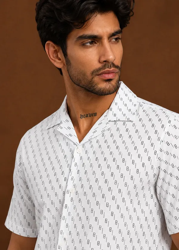 White_Printed_Short_Sleeve_Casual_Shirt_for_Men