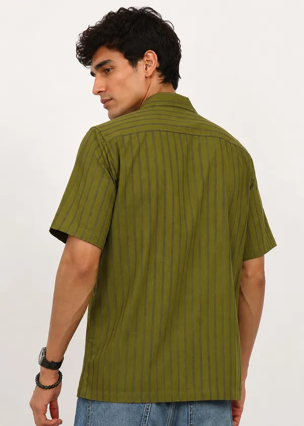 Olive_Green_Striped_Short_Sleeve_Shirt_for_Men