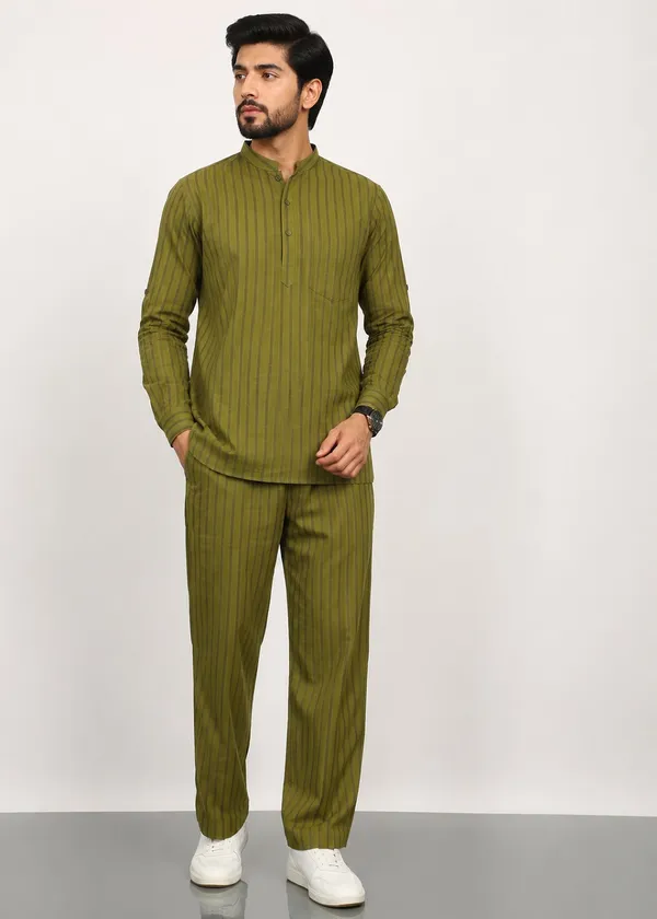 Olive_Green_Striped___Kurta_Pajama_Set_for_Men