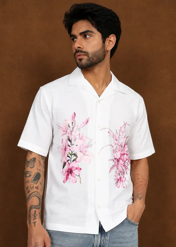 White_Floral_Printed_Short_Sleeve_Shirt_for_Men