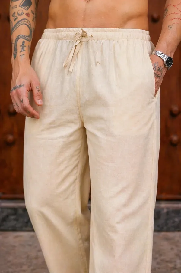 Cream___Drawstring_Straight_Fit_Pants_for_Men