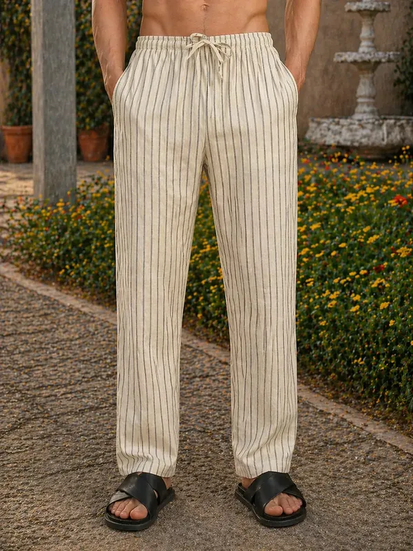 Beige_Striped_Relaxed_Fit_Drawstring_Lounge_Pants_for_Men