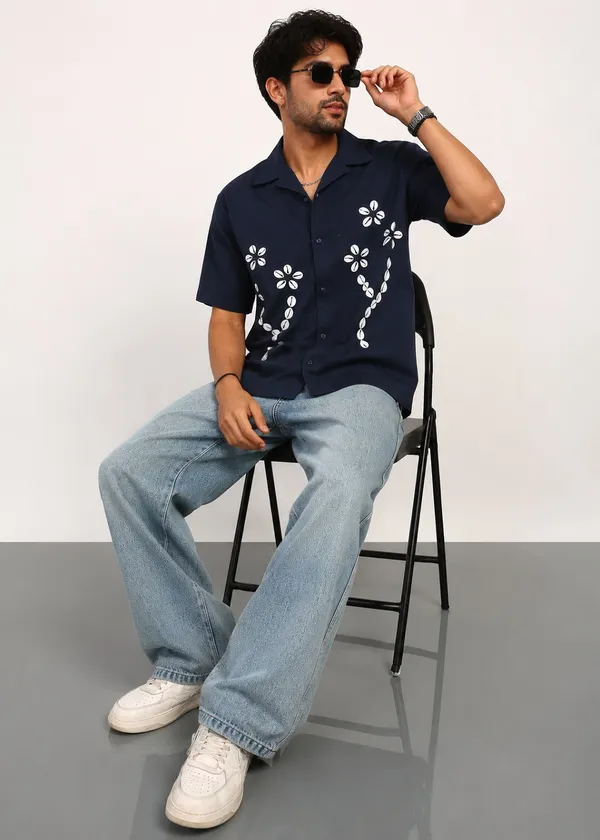 Navy_Blue_printed_Short_Sleeve_Shirt_for_Men