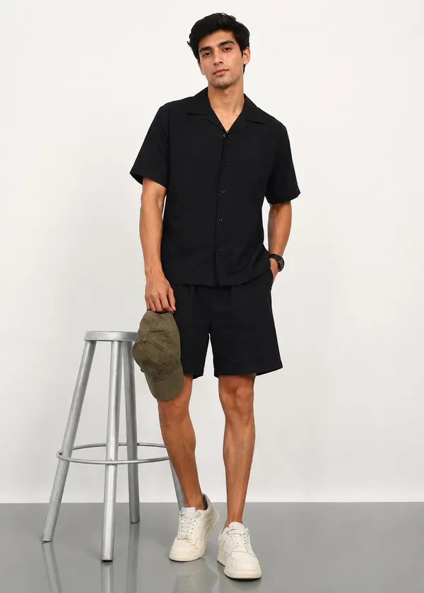 Black___Short_Sleeve_Shirt_And_Shorts_Co-Ord_Set_For_Men