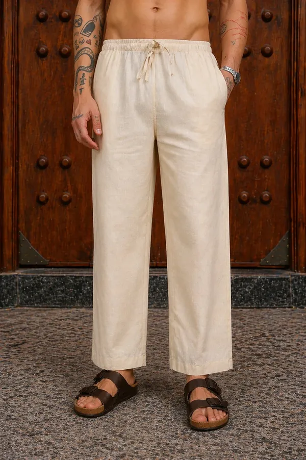 Cream___Relaxed_Fit_Drawstring_Pants_for_Men