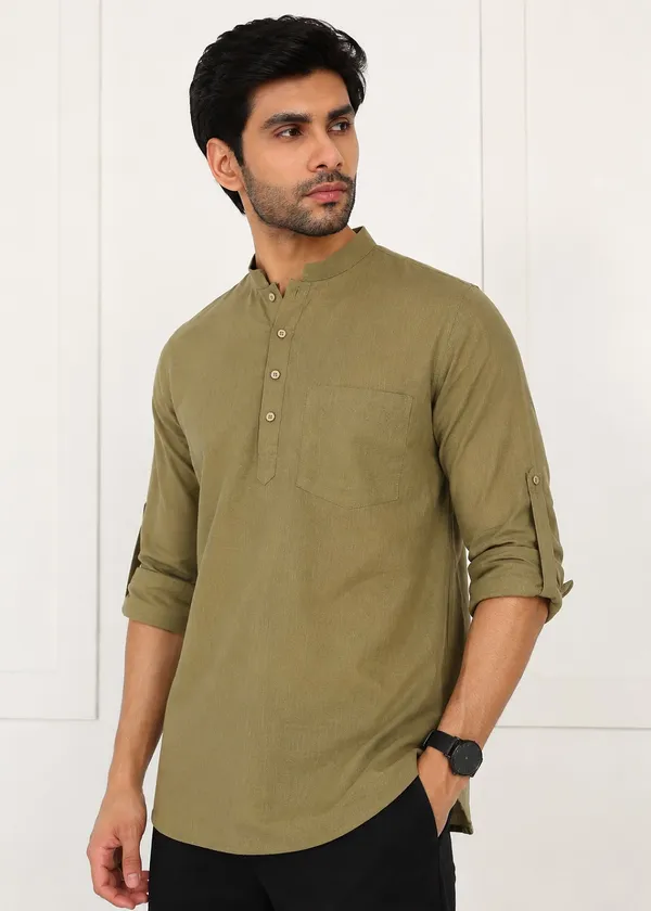 Olive_Green___Mandarin_Collar_Kurta_for_Men