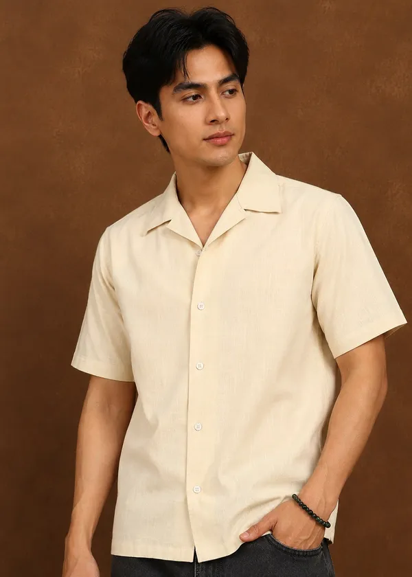 Beige_Linen_Short_Sleeve_Casual_Shirt_for_Men