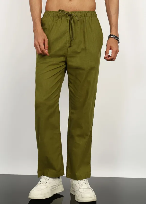 Olive_Green___Drawstring_Straight_Fit_Pants_for_Men