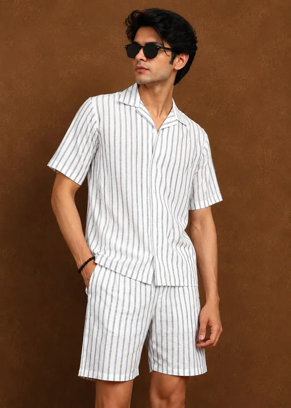 White_Striped___Shirt_And_Shorts_Co-Ord_Set_For_Men
