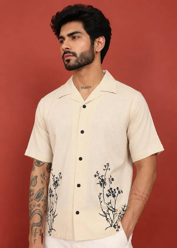 Beige_Floral_Printed_Short_Sleeve_Shirt_for_Men