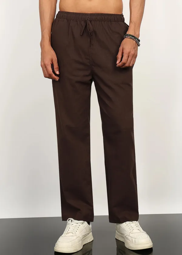 Brown_Relaxed_Fit_Drawstring_Trousers_for_Men