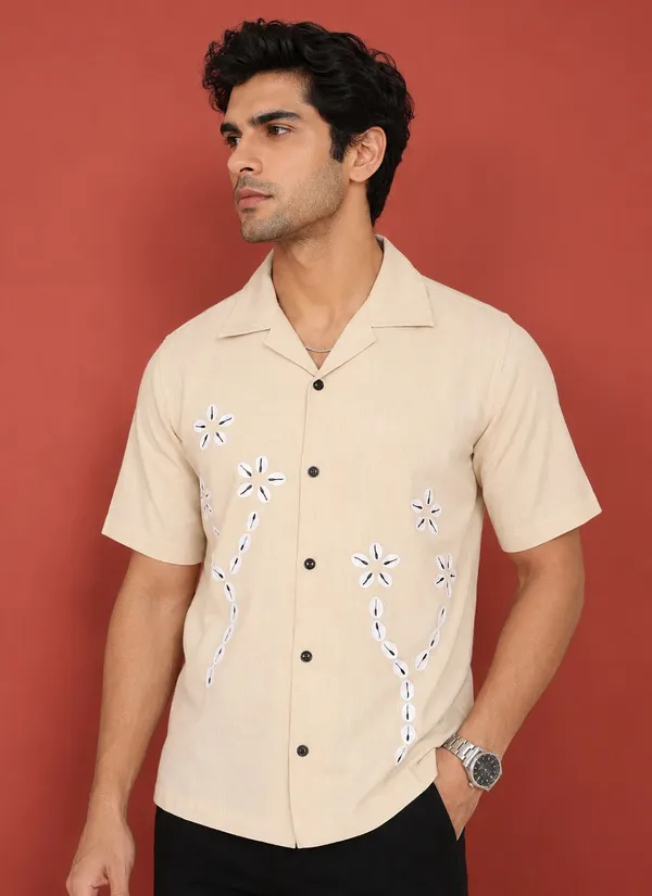 Beige_Printed_Cuban_Collar_Shirt_for_Men