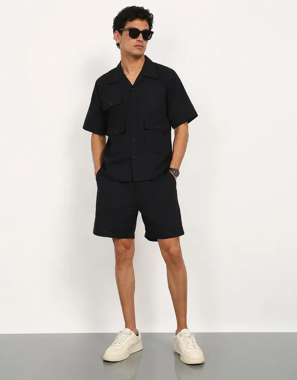 Black_Short_Sleeve_Shirt_And_Shorts_Co-Ord_Set_For_Men