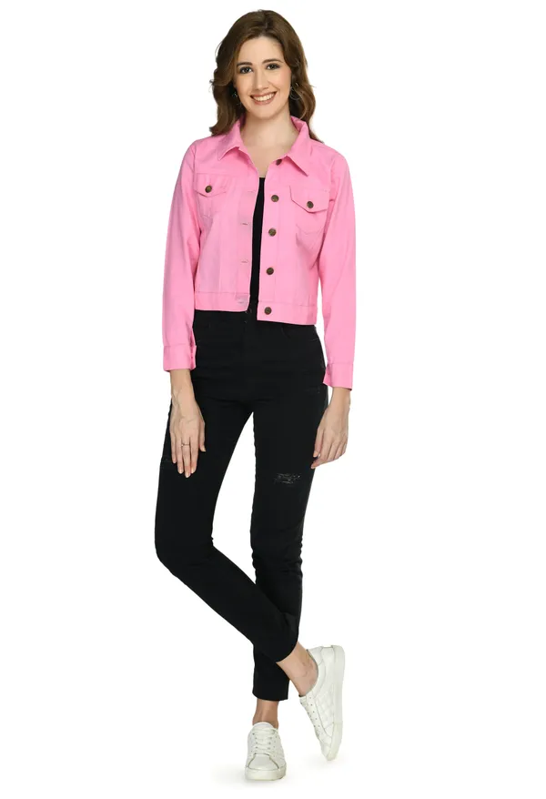 Pink___Button_Front_Cropped_Jacket_for_Women
