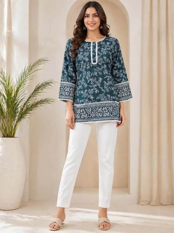 Bottle_Green_Printed___Short_Kurti_for_Women