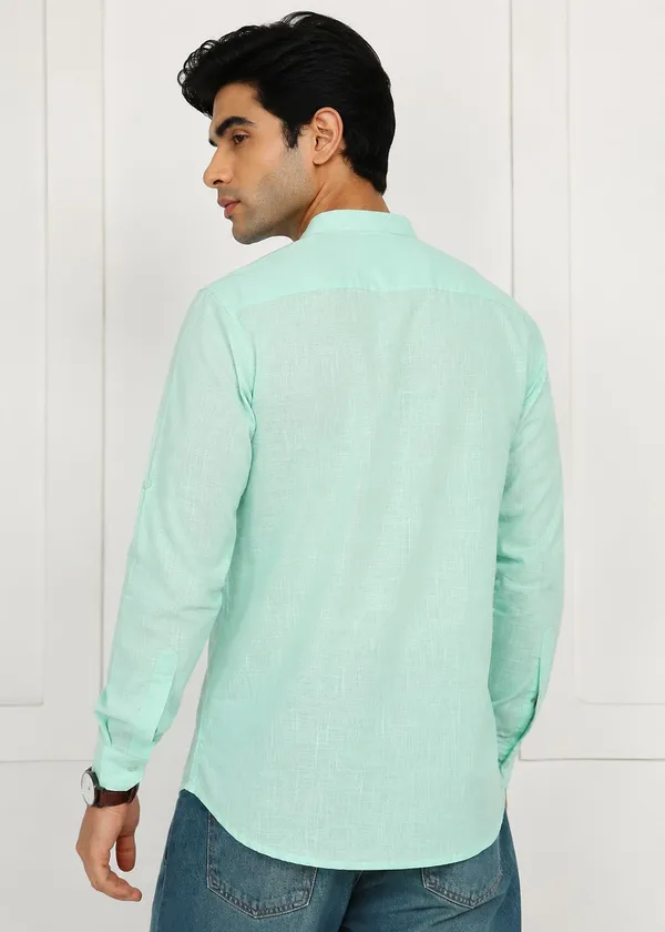 Light_Green_Linen_Mandarin_Collar_Short_Kurta_for_Men