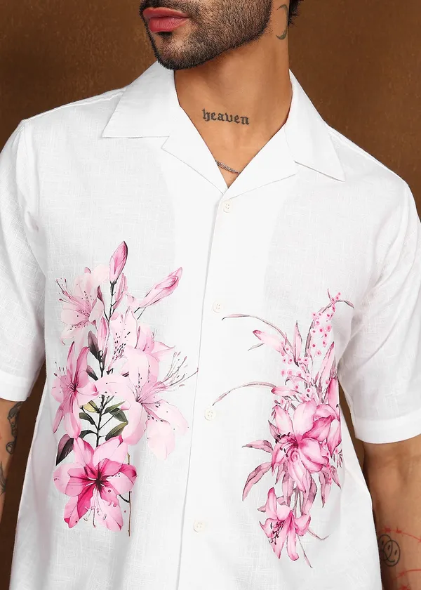 White_Floral_Printed_Short_Sleeve_Shirt_for_Men