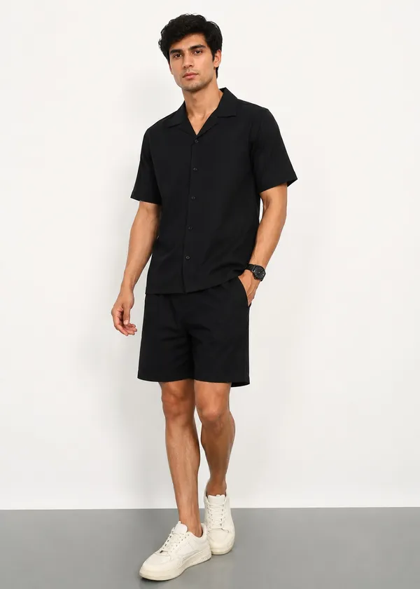 Black___Short_Sleeve_Shirt_And_Shorts_Co-Ord_Set_For_Men