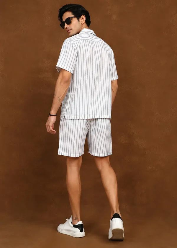 White_Striped___Shirt_And_Shorts_Co-Ord_Set_For_Men