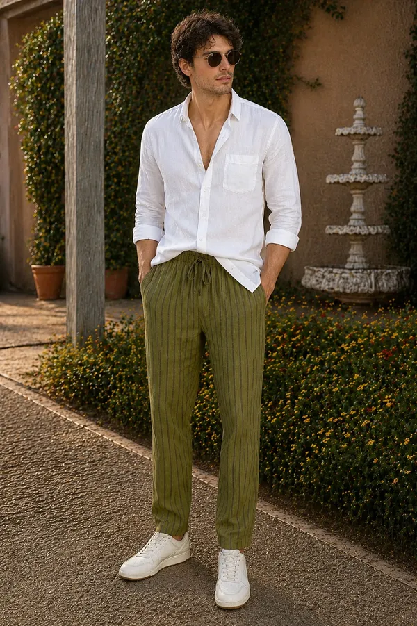 Olive_Green_Striped___Drawstring_Pants_for_Men