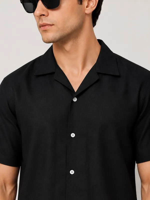Black___Camp_Collar_Short_Sleeve_Shirt_for_Men