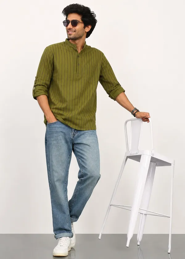Olive_Green_Striped___Kurta_for_Men