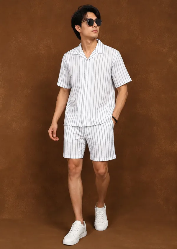 White_Striped___Shirt_And_Shorts_Co-Ord_Set_For_Men