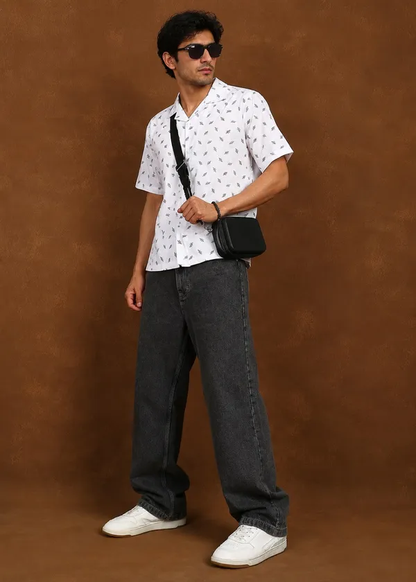 White_Leaf_Printed___Short_Sleeve_Casual_Shirt_for_Men