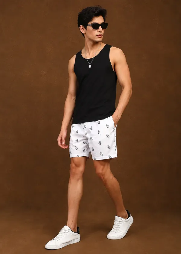 White_Leaf_Printed___Casual_Shorts_for_Men
