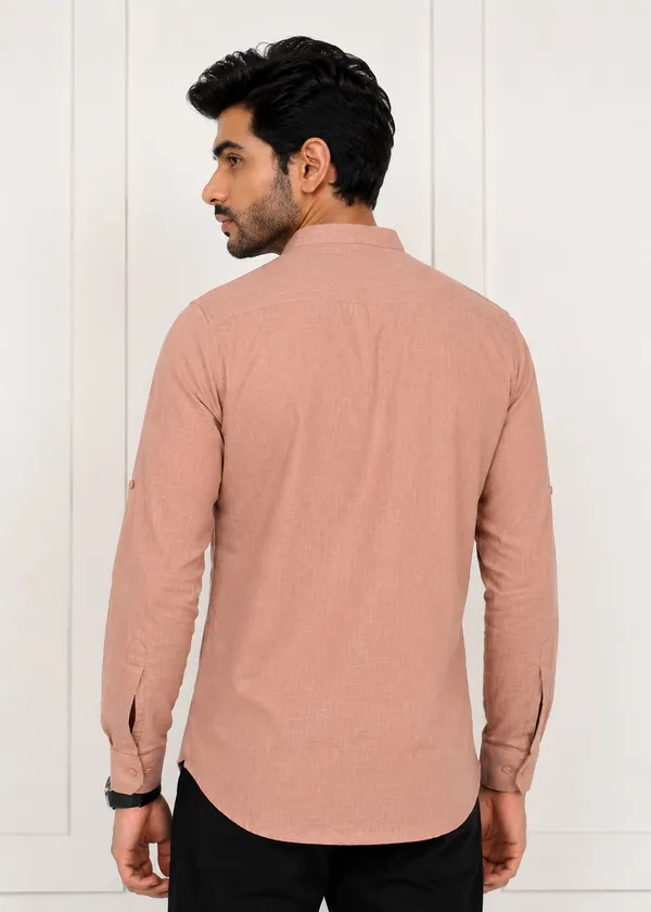 Peach___Mandarin_Collar_Long_Sleeve_Kurta_for_Men