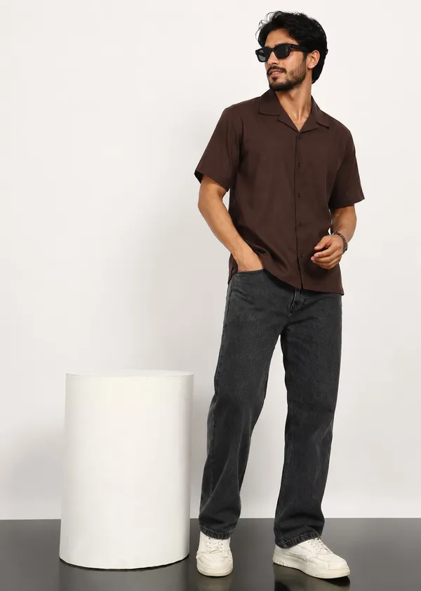 Brown_Short_Sleeve_Camp_Collar_Shirt_for_Men