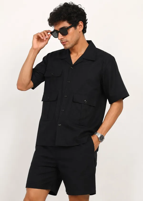 Black_Short_Sleeve_Shirt_And_Shorts_Co-Ord_Set_For_Men