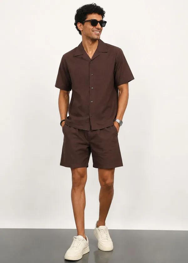 Brown_Short_Sleeve_Shirt_And_Shorts_Co-Ord_Set_For_Men