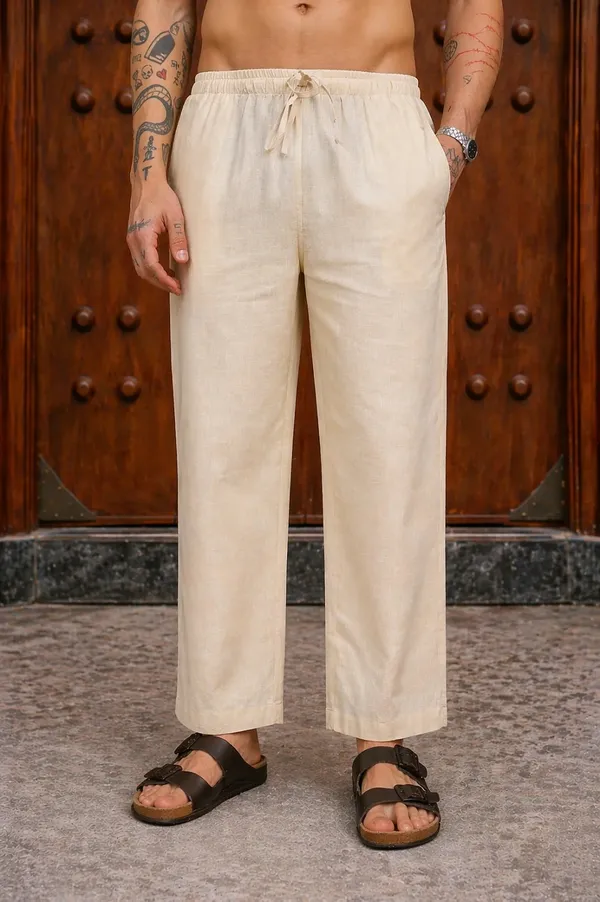 Cream___Drawstring_Straight_Fit_Pants_for_Men