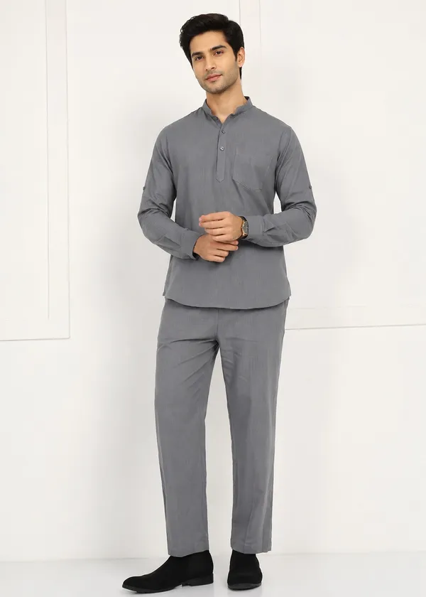 Grey___Mandarin_Collar_Kurta_Pyjama_Set_for_Men