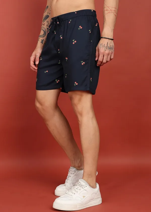 Navy_Blue_Cherry_Printed_Drawstring_Shorts_for_Men