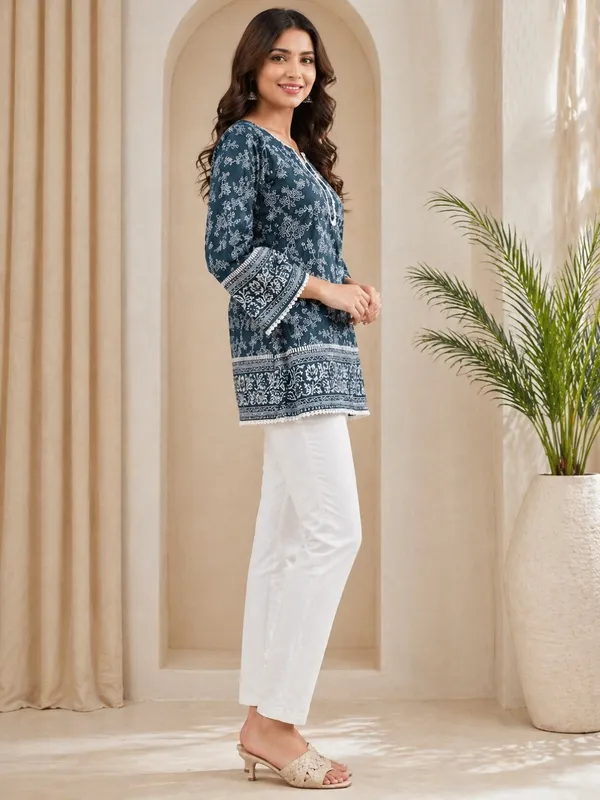 Bottle_Green_Printed___Short_Kurti_for_Women